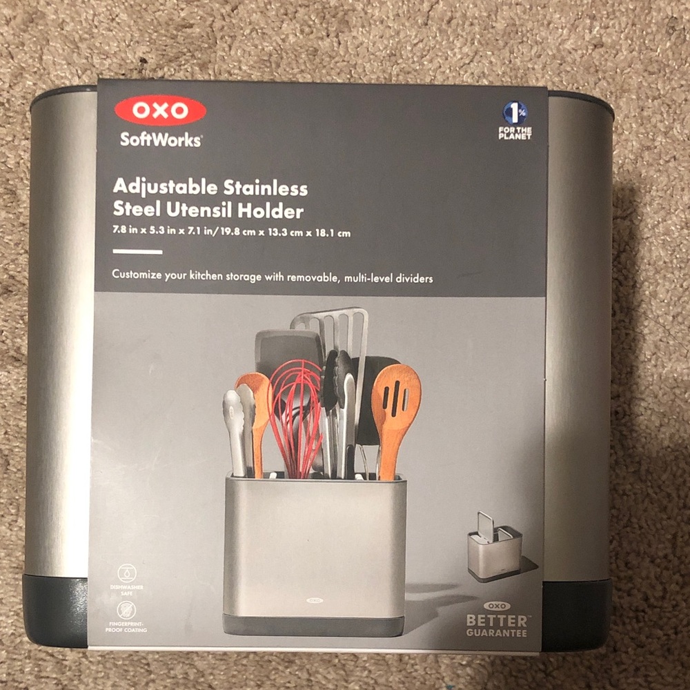 Oxo Adjustable Stainless Steel Utensil Holder,  Large Utensil Holder- Silver